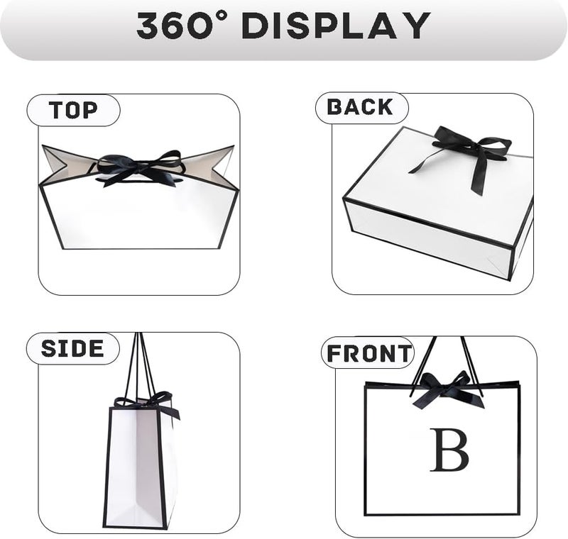 QLSKO Initial Gift Bag with Bow Ribbon Personalized Horizontal Paper Bag Monogrammed Birthday Gifts for Women Men (B-Medium) - Image 3